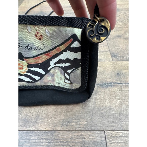 Whimsical Shoe Art Crossbody Shoulder Bag Black Canvas Graphic Strap Small Bag - Picture 9 of 10